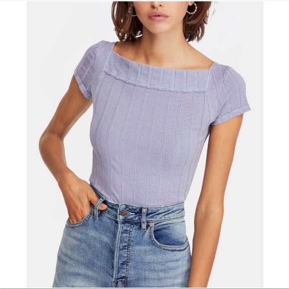 Free People We the Free Ahoy Ribbed T-Shirt in‎ Valley Lilac Size Small - Picture 1 of 7